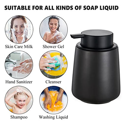 12Oz Hand Soap Dispenser Set - 2 Pack Ceramic Foam Soap Dispenser Set with Easy-to-Press Black Pump, Refillable Mordern Foaming Dish Soap Dispensers for Bathroom & Kitchen (Black, Foam Pump) - color: Black Foming Dispenser