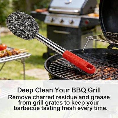 2PCS Steel Wool Scrubber with Handle Rustproof, Cast Iron Scrubber, Stubborn Messes Pot Brush, Remove Dirt for Cleaning Stoves,Sinks Dishes Grills Bowls & Metal Wire Sponge for Kitchens - color: Red