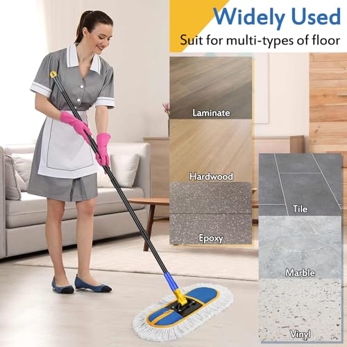 16 Inch Commercial Dust Mop Replacement Heads, 2 Pack Heavy Duty Industrial Cotton Mop Refill Pads Washable for Hardwood Vinyl Laminate Floors Kitchen Warehouse Courtyard Cleaning,Blue | Washable and Resuable/2 Pack Cotton Mop Refill Pads for Hardwood Vin