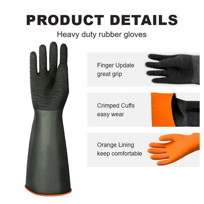 North Tower Heavy Duty Rubber Gloves, Industrial Gloves Waterproof Reusable Protective Work for Cleaning, Dishwashing, Upgraded with Non-Slip Design, Black(22in,1pair) - size: 22”（1 pair）