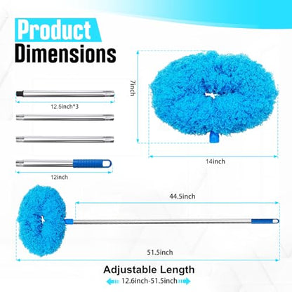 Ceiling Fan Cleaner Duster with Extension Pol, 12 to 51 Inch Duster Length, Reusable Microfiber Dusters for Cleaning Fan Blades, Cobwebs, Walls, Windows & High Ceilings, Removable, Blue - color: Blue