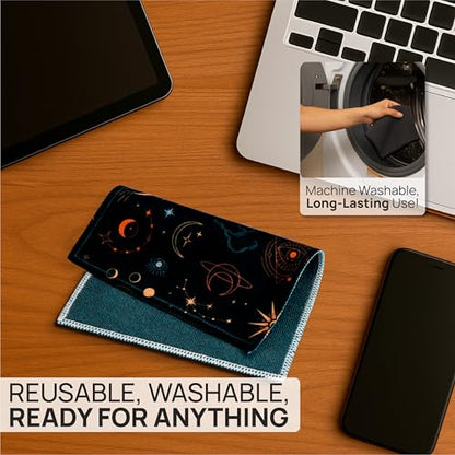 Microfiber Wholesale Quick Cloth Glasses Cleaning Cloths–5x7 Astrology 2-Pack with Case | Double-Sided Lens Cleaner for Eyeglasses, Camera, Screens & Glass | Reusable Microfiber Glass Polishing Cloths - color: Astrology, size: 5"x7"