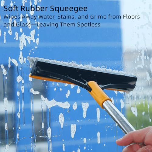 Yuguz Floor Scrub Brush, Deep Cleaning Brush with Scraper, Stand up Grout Brush, Grout Cleaning Brush for Tile Floors, Grout Brush with Long Handle, Scrub Brush with Stiff Bristles(39.37in) (White) - color: White