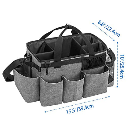 LoDrid Wearable Cleaning Caddy Bag with 4 Foldable Dividers, Cleaning Supply Organizer with Shoulder Strap and Side Handles for Cleaners & Housekeepers, Grey - color: Gray