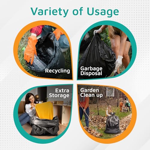 PlasticMill Contractor Bags Heavy Duty - Commercial, Industrial Garbage Bags - Black Construction Trash Bags - Outdoor, Garden Trash Bags, 64-Gallon, 3 Mil, 50"x60" (30-Count) - size: 3 Mil