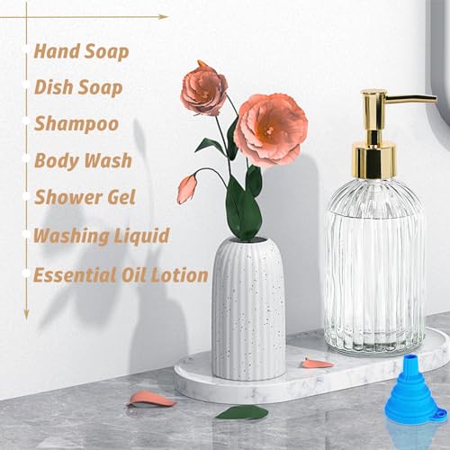 14Oz Gold Pump Glass Soap Dispenser, Clear Stripe Countertop Refillable Liquid Bottle Hand Dish Lotion Dispenser with Plastic Pump, for Kitchen, Bathroom - color: Clear
