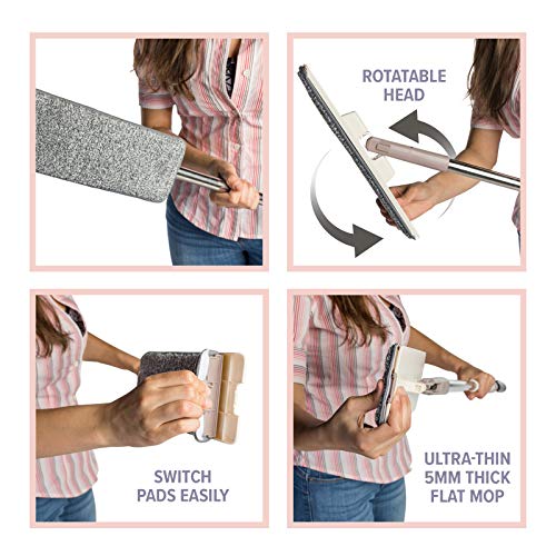 JFB Home Products Micro Flat Mop & Bucket System, Hands-Free Wringing Floor Cleaning, 3 Washable & Reusable Microfiber Pads, Wet or Dry Usage on Wood, Marble, Tile, Laminate, Ceramic and Vinyl Floors - color: Beige
