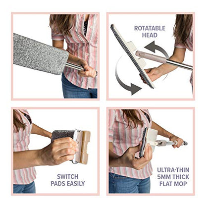 JFB Home Products Micro Flat Mop & Bucket System, Hands-Free Wringing Floor Cleaning, 3 Washable & Reusable Microfiber Pads, Wet or Dry Usage on Wood, Marble, Tile, Laminate, Ceramic and Vinyl Floors - color: Beige
