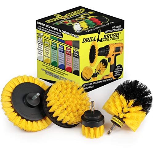Yellow Drill Brush Attachments for Cleaning Shower, Grout, Bathroom - Grout Cleaner Drillbrush Kit - Rotary Scrub Brush Tile Cleaner Drill Attachment for Crevice Cleaning - Bathroom Tile Scrubber Set - color: Yellow
