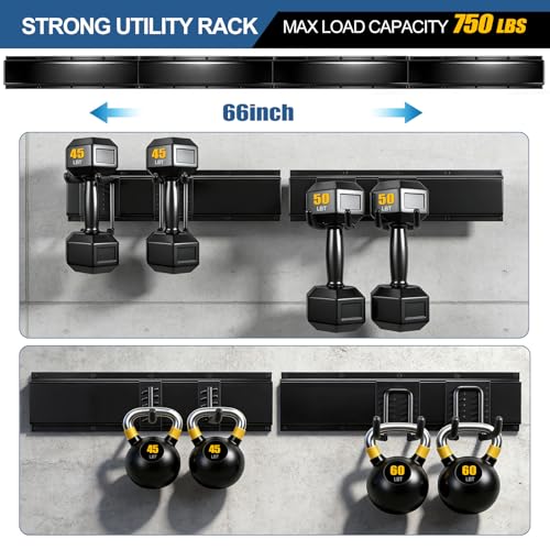 66'' Garage Tool Organizer Wall Mount 18Pack 750lbs Heavy Duty | Include 14 Adjust Hooks Garden Tool Organizer, Garage Wall Organizer for Garden Yard Tool Shovel Rake Broom Ladder Weed Eater - size: 66''-18Pack