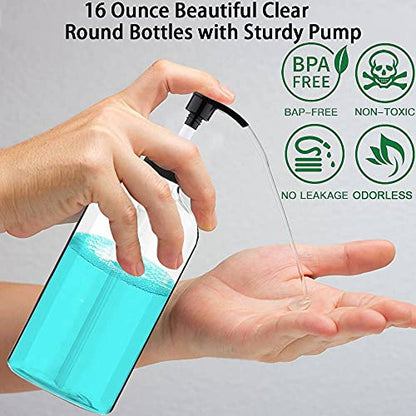 Empty Plastic Pump Bottles Dispenser（16.9 Oz, 2 Pack）, Portable Amber BPA-Free Travel Shampoo Lotion Pump Bottle Durable Refillable Containers for Massage Oil, Liquid Soap - size: 16.9 Oz, 2 Pack
