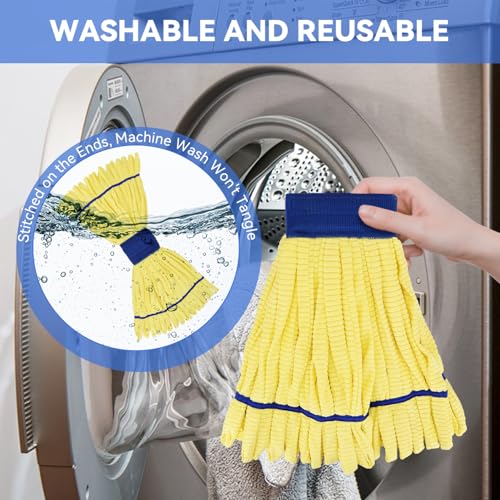 Heavy Duty Commercial Mop Head Replacement Microfiber Tube Mop Heads for Floor Cleaning: 3 Packs Looped End Wet Mop Head Refill for Home Commercial Industrial Use (Yellow) - color: Yellow-3pack