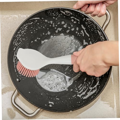 2Pcs Kitchen Dish Scrubber Brush Set Non-Scratch Silicone Pot Brush with Long Comfortable Handle for Effective Oil and Stain Removal on Pans and Dishes