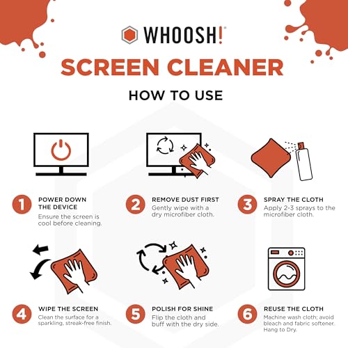 WHOOSH! Screen Shine Duo - Screen Cleaner Spray for iPad, Monitor, Laptop, MacBook - 3.4 oz & 0.3 oz Bottles with 2 Microfiber Cloths - Portable Electronic Cleaning Kit for Travel, Office, and Home - size: 3.7 Fl Oz (Pack of 1)