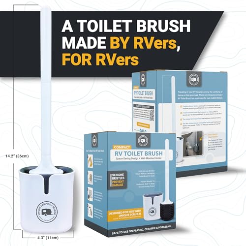 Unique Silicone RV Toilet Brush, Compact, Won't Damage Toilets or Seals, Wall-Mount No-Drip Holder - size: 1 Compact Brush