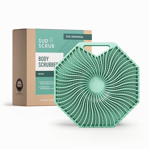 Sud Scrub® Antimicrobial Silicone Body Scrubber, Exfoliating Body Brush for Sensitive Skin, Antibacterial Shower Scrubber for Body, Bathroom Essentials for Men & Women, Mint - color: Mint