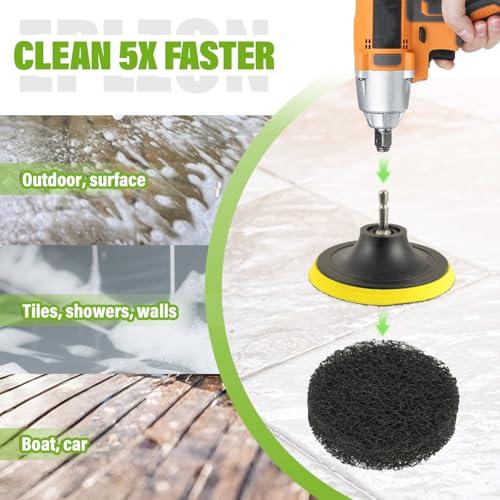 4 Inch Drill Brush Scrub Pads Cleaning Kit, 5X Faster Cleaning, Reusable Double Sided Scrub Pad for Bathroom Shower Tub Tile Grout Kitchen Toilet Hard Surfaces, 9 Pack(Black) - color: Black