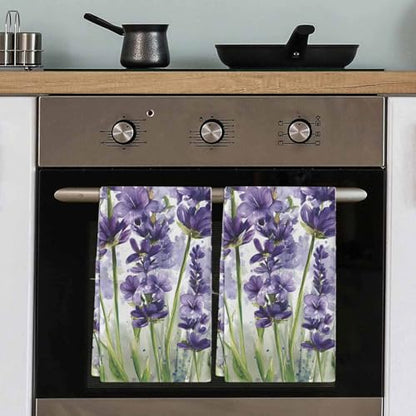 Lavender Dragonfly Flower Kitchen Dish Towels Set of 4, Soft Lightweight Microfiber Absorbent Hand Towel Purple Plant Tea Towel for Kitchen Bathroom 18x28in - size: 4PCS-18x28in(45x75cm)