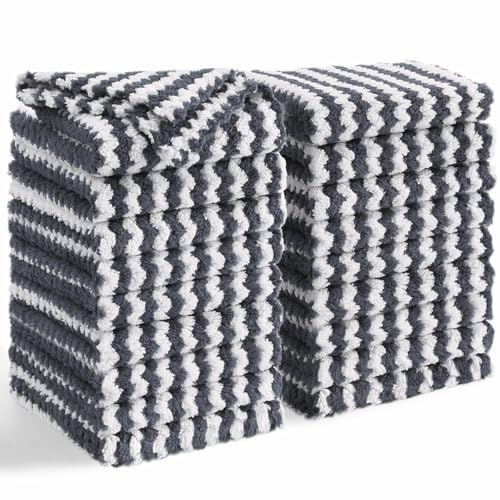 Homaxy 18 Pack Kitchen Dish Cloths, Ultra Soft and Absorbent Dish Towels, Reusable Fast Drying Microfiber Cleaning Cloth, Coral Velvet Wave Design No-lint, 10 x 10 inches, Dark Grey - color: Dark Grey, style: 10" x 10" - 18 Pack