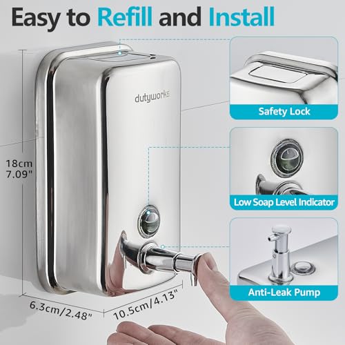 Stainless Steel Soap Dispenser - 800ml Large Capacity, Easy Wall Mount Installation, Soap Dispenser for Bathroom & Kitchen - Ideal for Commercial, Household, Office Use - size: 27.05 fl.oz./ 800ml