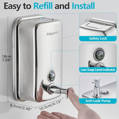 Stainless Steel Soap Dispenser - 800ml Large Capacity, Easy Wall Mount Installation, Soap Dispenser for Bathroom & Kitchen - Ideal for Commercial, Household, Office Use - size: 27.05 fl.oz./ 800ml