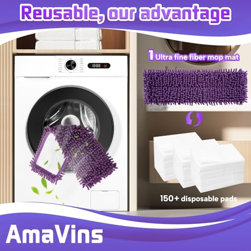 AmaVins 2 Pack Pet System Microfiber Sweeping Pad, Reusable Pet Replacement Mop Pad for Bona Mop & Multi-Surface Floors, 18 Inch Washable Cleaning & Dusting Pads, Attracts & Picks Up Pet Hair