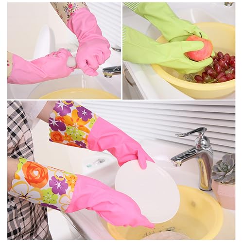 Gloves for Cleaning, Cleaning Gloves for Women With Velvet Lining and Non-Slip Grip, Long-Lasting Rubber Cleaning Gloves for Household Cleaning, Reusable Kitchen Gloves for Washing Dishes, Pink