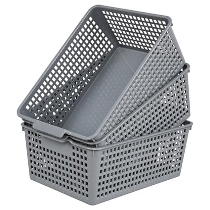 Farmoon Grey Plastic Weave Organizer Basket, 3 Packs Plastic Storage Baskets