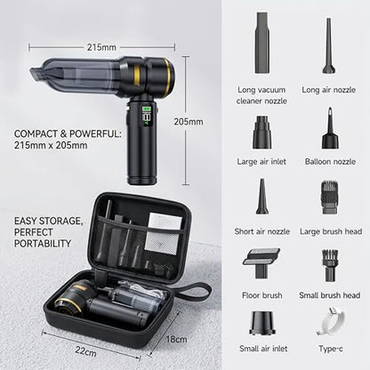 Handheld Car Vacuum Cleaner, 17000Pa High Power Cordless Vacuum Cleaner, 4-in-1 Portable Mini Air Duster, with LED Light and Multi-Nozzles, Vacuum for Car, Home, Office, Pet Hair