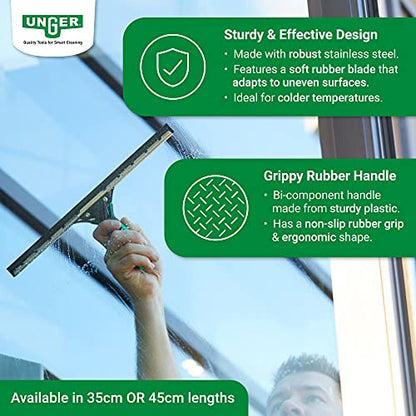 UNGER 79000 ErgoTec Window Squeegee 35cm - Rubber Squeegee Blade, Stainless Steel Channel & Rubber Grip Handle - Window Cleaning Equipment - size: pack de 1 unidad, style: A