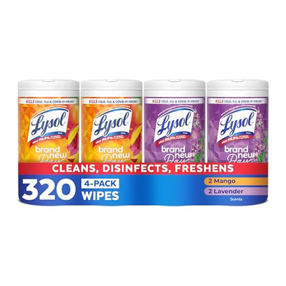 LYSOL Disinfecting Wipes, All Purpose Cleaner, Multi-Surface Antibacterial Cleaning Wipes, Household Cleaning Supplies, Dorm Essentials, Lavender + Mango Scents, 80 ct. (4 Pack) - size: 320 Count (Pack of 1), style: Mango + Lavender