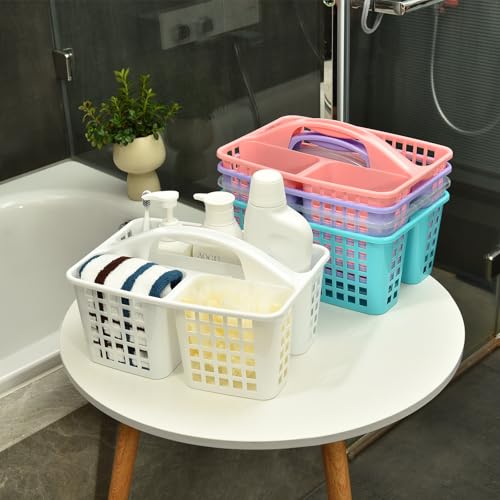 Haundry 3 Compartments Plastic Shower Caddy Basket, Portable Divided Cleaning Supply Storage Organizer with Handle (White) - color: A Style-White