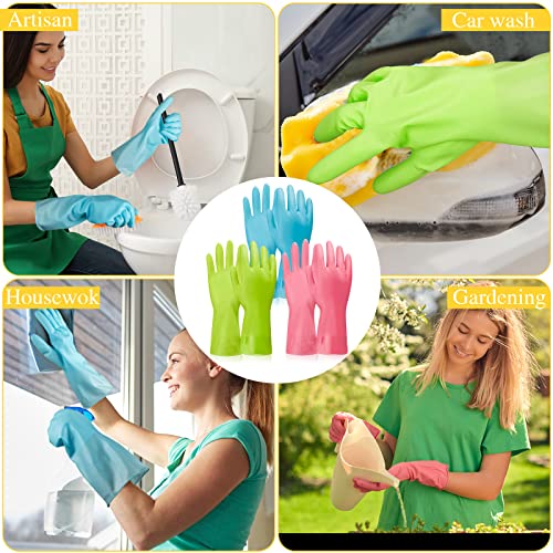 Rubber Reusable Gloves Long Household Dishwashing Gloves Kitchen Cleaning for Dishes Clean Gardening - color: Blue, Pink, Green, size: Large