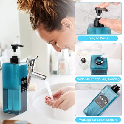 Segbeauty 33.8oz Blue Large Soap Dispenser Bathroom Kitchen, 2pcs Refillable Plastic Pump Bottle for Shampoo and Conditioner, 1000ml Empty Lotion Soap Dispenser with Pump, Large Liquid Container Set - color: Blue, style: 2pcs