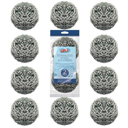 Stainless Steel Wool Scouring Pads, 12 Pack, by LOLA Brand, 18 Grams - Curled Flat Wire, Cleans Caked On & Baked On Messes on Cookware - size: 12 Pack, style: Standard