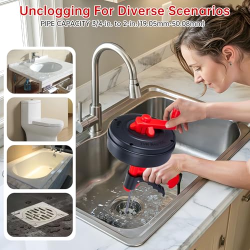 Drain Snake Hair Drain Clog Remover,SEVVETROOL Plumbing Drain Auger Snake Drill Attachment Toilet Snake Auger for Bathroom Kitchen Tub Shower Drain Clog Remover with Gloves(33ft/10M)