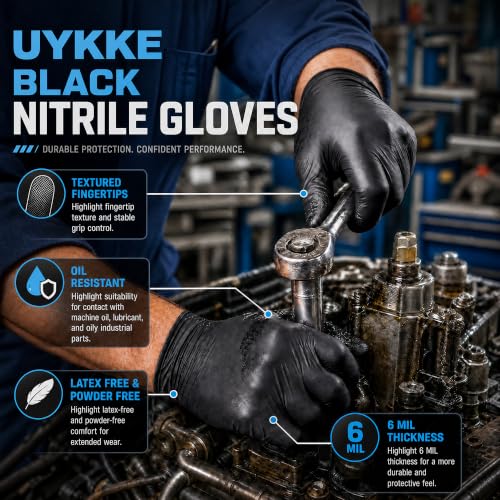 HEAVY DUTY 6 Mil Nitrile Black Gloves Disposable Latex Free Rubber Cooking Cleaning Food Prep Tattoo Gloves 1000PCs - size: X-Large