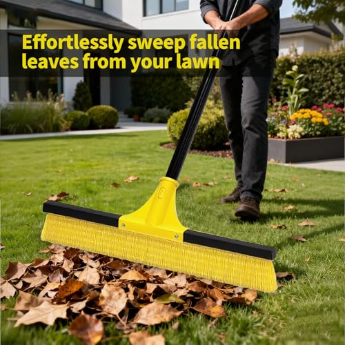 18”Push Broom Brush for Floor Cleaning with 60” Long Handle and Stiff Bristles, Heavy Duty Brush for Shop, Deck, Garage, Concrete,Indoor and Outdoor Broom