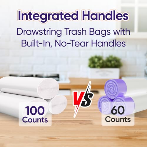 LainNeala Small Trash Bags 4 Gallon with Strong Handles, 100 Count Small Garbage Bag Bathroom White Mini Trash Bag Trash Can Liners Unscented Small Garbage Bags for Bathroom Can