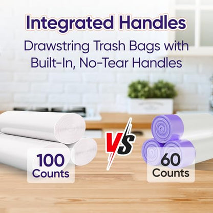 LainNeala Small Trash Bags 4 Gallon with Strong Handles, 100 Count Small Garbage Bag Bathroom White Mini Trash Bag Trash Can Liners Unscented Small Garbage Bags for Bathroom Can