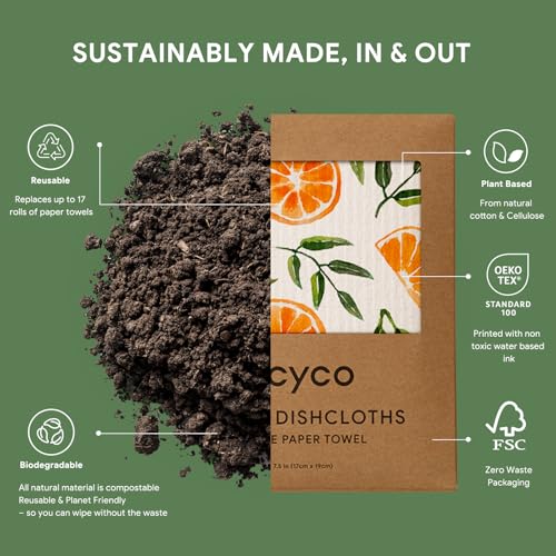 RECYCO Swedish Dishcloths for Kitchen | 5 Pack Washable Dish Rags | Cellulose Reusable Cleaning Paper Towels | Absorbent Counter Dish Cloth Sponge Kitchen Wipes, 8" L x 7" W - color: Fruitful Foliage-5 Pack