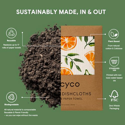 RECYCO Swedish Dishcloths for Kitchen | 5 Pack Washable Dish Rags | Cellulose Reusable Cleaning Paper Towels | Absorbent Counter Dish Cloth Sponge Kitchen Wipes, 8" L x 7" W - color: Fruitful Foliage-5 Pack