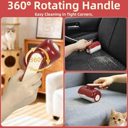 Mini Reusable Lint Roller 2 Pack, Washable Gel Sticky Lint Roller for Pet Hair, Travel Size Portable Lint Roller with 360° Rotating Handle & Large Hanging Hole, Beige