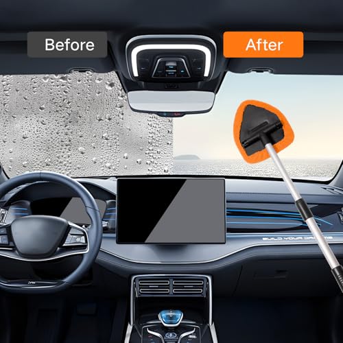 Qydipclin 10pcs Windshield Cleaner Tool, Car Window Cleaning Wash Kit with 4 Reusable Microfiber Pads 1 Spray Bottle and Extendable Handle Auto Glass Wiper Kit, Orange - color: Orange