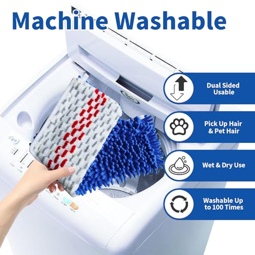 4 Pack Mop Heads Replacements Compatible with O-cedar Dual-Action Flip Mop, Chenille + Microfiber Mop Refills for Dry/Wet Use, Reusable and Machine Washable Dust Mop Cloths for Hardwood Floor Cleaning - color: 4pcs Blue&red