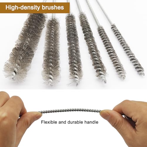 12 Pcs Brass Wire Brush Stainless Steel Wire Brush Set, 12"/30.5cm Long, Round Metal Cleaning Brush Bore Brush for Tubes, Cylinders, Bottle, Narrow Spaces, Auto Parts, 1/4" to 3/4"(6/8/10/15/18/20mm)