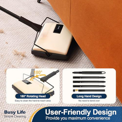 Yocada Manual Carpet Sweeper Cleaner Household Sweeper Lightweight Hand Push Non-Electric for Home Office Low&Undercoat Carpets Rugs Pet Hair Dust Scraps Paper Small Rubbish Cleaning 1*Extra Brush