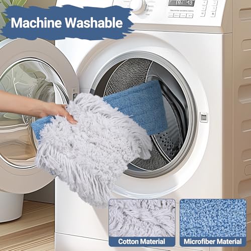 MASTERTOP Industrial Mop, Extra Large Floor Mop with Microfiber & Cotton Pad, Heavy Duty Flat Mops Commercial Dust Mop for Cleaning Office Garage Mall Hotel Home Floors - color: B-blue(42"*12")