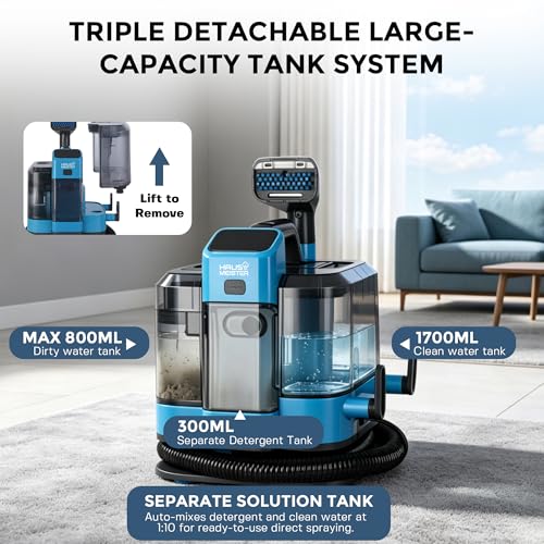 Hausmeister Hydroflex Pro Steam Portable Carpet Spot Cleaner with Steam, 1600W Upholstery Cleaner Machine, 18KPa Strong Suction, Cold/Hot/Steam Modes, Self-Cleaning, for Couch, Car Seats & Rugs