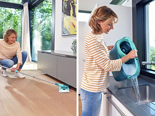 Leifheit Clean Twist Ergo 2.0 Flat Mop Set with Power Cleaner, Floor Mop with Microfibre Cover for Mist Cleaning on Laminate and Tiles, Mop with Spin Technology - size: + Kraftreiniger